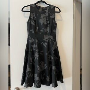 Ivanka Trump Black and Gray Floral Midi Dress